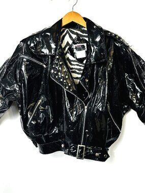 80's VTG Wippette by Kenn Sporn Vinyl Glam Rock Moto Biker Jacket Sz L